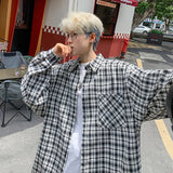 Aidase Harajuku Long Sleeve Plaid Shirts Men Autumn Loose High Street All-match Shirt Gentleman Camisa Check Tops Stylish 5XL-M