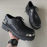 Men Harajuku Korean Man Leather Couple Shoes Streetwear Fashion Casual Thick Platform Metal Leather Wedding Men Loafers Shoes aidase-shop