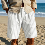 AIDASE  -  Summer stripe Linen Casual Shorts Men drawstring Loose Straight Short Pants Fashion holiday hawaiian Thin Beach Shorts aidase-shop