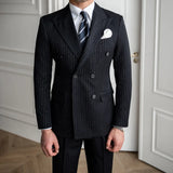Aidase Metallic Stripe Business Formal Casual Double Breasted  Dress Suit 2 Piece Wedding Suit For Men Office Work Party Prom Costume aidase-shop