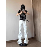 AIDASE  -  Retro White Slim Fit Multi ket Work Trousers Men Women Summer Straight Leg Narrow Version American High Street Vibe Pants aidase-shop