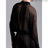 AIDASE  -  Men's Summer Black Thin See-through Clothes Men's Casual Shirt Breathable Blouse Night Bar Club Sexy Costume aidase-shop