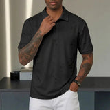 AIDASE  -  Men's Textured Short Sleeve Polo Shirt Casual Turn Down Collar Button Placket Top with Multiple Color Options aidase-shop