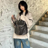 AIDASE  -  Custom Initials Vintage Backpacks For Women Luxury Designer Handbag Purses New In PU Imitation Cow Leather Washing Shoulder aidase-shop
