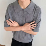 AIDASE  -  Trendy Slim Short Sleeve Knit Mens Polo Shirts Vintage Twist Jacquard Knitted Polo Shirt For Men's Summer Fashion Lapel Pullover aidase-shop