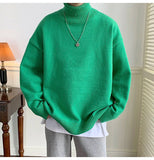 AIDASE  -  Men's High Ne Knitted Sweater Pure Color Loose Fit Winter Warm Trendy Hong Kong Sle Underwear Casual Long Sve Top aidase-shop
