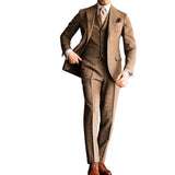 AIDASE  -  Woolen Brown Men Suits 3 Pieces Business Blazer Vest Pants Single Breasted Lapel Wedding Groom Formal Work Party Causal Tailored aidase-shop