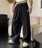 AIDASE  -  Loose Wide Leg Pants for Men Casual Fashion Urban Style Polyester Fabric Four Seasons Suitable Pure Color Micro Stretch aidase-shop