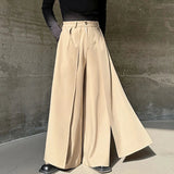 AIDASE  -  Men Wide Leg Pants Solid Color Button Joggers Loose Casual Irregular Trousers Men Streetwear Fashion Long Pants aidase-shop