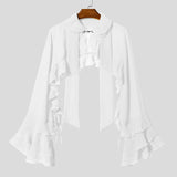 AIDASE  -  Men Shirt Solid Color Chiffon See Through Ruffle Irregular Shirts Men Cardigan Streetwear Sexy Fashion Party Camisa aidase-shop
