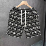 AIDASE  -  Fashion Elastic Pockets Printed Geometric Casual Shorts Men's Clothing 2025 Summer New Loose High Waist Straight Beach Shorts aidase-shop