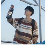 AIDASE  -  Ethnic Style Sweater Men's Winter Korean Retro High-end High Street Striped Knit Sweater Oversized Casual Pullover Thread Jacket aidase-shop