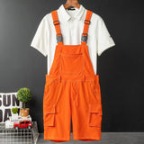 AIDASE  -  Men Y2K Bib Overalls Shorts Summer Multi Side Pockets Cargo Breeches Elastic Waist Fancy Color Thin Soft Coveralls Dungarees aidase-shop