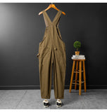 AIDASE  -  Men Loose Fit Bib Overalls Pockets Cargo Pants Hip Hop Golden Buttons Dungarees Casual Suspenders Jumpsuits aidase-shop