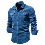 AIDASE  -  Men's Autumn Cotton Basic Japanese Style Corduroy Business Shirt Slim Fit Casual Long Sleeve Outerwear New Arrival aidase-shop