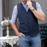 Aidase V Neck Men's Suits Vest Casual Classic Formal Business Herringbone Tweed Slim Fit Waistcoat For Wedding Groomsmen aidase-shop