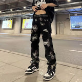 Aidase Y2K Blue Baggy Jeans Men's New Streetwear American Retro Printed Letter Pants Straight Hip-hop Loose Denim Trousers aidase-shop