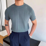 Aidase 2024 Summer Men Knit Ice silk T shirts High Quality Solid Color Stripe Short sleeve O-neck Tee Tops Mens Thin Slim Fit T-Shirts aidase-shop