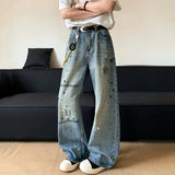 AIDASE  -  Fashion Men's Jeans American Style Washed Ink-Splashed Graffiti Decoration Summer Trend Versatile Straight Pants 21E6609 aidase-shop