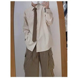 AIDASE  -  Loose Long Sve Letter Print irt Trendy Casual Outerwear for Men Autumn Winter Polyester Fiber Non-Ironed Youth Sle aidase-shop