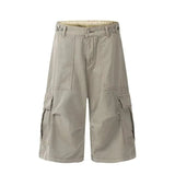 AIDASE  -  Cargo Cropped Pants Mens Summer New Multiple Pockets Casual Wide Leg Tooling Shorts Street Retro Paratrooper Overalls Thin aidase-shop