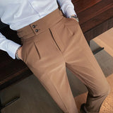 Men British Style Suits Pants New Male Solid High Waist Trousers High Quality Men Formal Slim Fit Business Casual Suit Pants aidase-shop