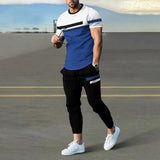 AIDASE  -  Summer Male Loose Casual Printing T-shirt Elastic Waist Pants Set Men Short Sleeve Street Style Pullover Tee Sweatpants Homme aidase-shop