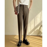 AIDASE  -  Summer Men's Straight Slim Fit Korean-style Tapered Solid Color Dress Pants Casual Trousers  28-38 aidase-shop