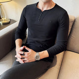 AIDASE  -  Men Autumn Winter Elastic Double Sided Dralon Fabric Bottom Slim Fit Long Sleeve T-shirt Man Tees Shirts Mens Solid Color Tshirt aidase-shop