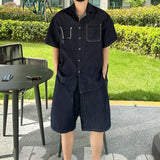 AIDASE  -  Fashion Male Denim Sets Short Sleeve Lapel Shirt Drawstring Shorts Summer New American Style Loose Men Two-piece 21E6480 aidase-shop