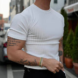 AIDASE  -  Fashion Solid Color Ribbed Slim T Shirts Men's Streetwear Classic Simple Crew Neck Short Sleeve Tees Summer Leisure Men Clothes aidase-shop