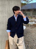 AIDASE  -  Winter Men's Korean Fashion Button-up Cardigan Casual Streetwear Cable Knitted Sweaters Y2K Vintage Turn-Down Collar Knitwear aidase-shop