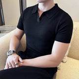 AIDASE  -  New Fashion Business Tops Men's Polo Shirt Light Luxury Leisure Knitted V Neck T-shirts for Man Korean Popular Short Sleeve Tees aidase-shop