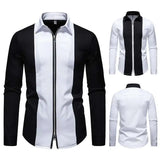AIDASE  -  New Men's Zipper Design Long Sleeved Shirt Contrast Color Patchwork Luxury Male Tops aidase-shop