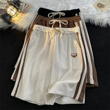 Aidase 2025 Summer Casual y2k Shorts For Men American Retro Loose Straight Short Pants Fashion Strip Contrasting Color gym shorts