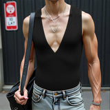 AIDASE  -  Men Tank Tops Knitted Deep V Neck Sleeveless Male Vests Summer Streetwear 2025 Solid Color Sexy Fashion Men Clothing aidase-shop