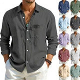 AIDASE  -  Men's Linen Texture Long Sleeve Shirt Light Blue Casual Button Down Shirts with Pocket Summer Old Money Style Breathable Tops aidase-shop