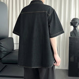 AIDASE  -  Men's Denim Short Sleeve Shirt Inverted Pocket Decoration Short Sleeve Single-breasted Male Shirts Fashion Menswear 21E6523 aidase-shop