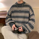 Aidase Winter Velvet Sweater Men Warm Striped Knitted Pullover Men Streetwear Korean Loose Long Sleeved Sweater Mens Jumper Clothes aidase-shop