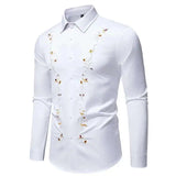 AIDASE  -  New Floral Embroidery Long Sleeved Shirt Long Sleeve Contrast Color Turn-down Collar Male Tops Casual aidase-shop