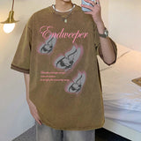 AIDASE  -  Dopamine Washed Letters Printed T-shirt Retro Niche Design Short-sleeved Trend Loose Casual Couple Models Half-sleeved aidase-shop