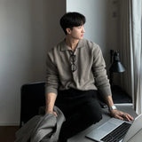 AIDASE  -  Men's New Solid Color Polo Neck Half Button Knitted Pullover Casual Simple Trendy Daily Wear Business Commute Pullover Sweater aidase-shop