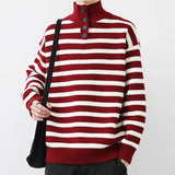 AIDASE  -  Vintage Buttoned Turtleneck Knit Tops Mens Sweaters Fall Winter Casual Long Sleeve Knitted Jumpers Men Fashion Striped Sweater aidase-shop