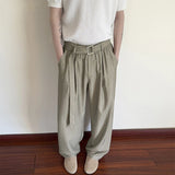 AIDASE  -  Daily Casual Loose Straight Bottoms Men Vintage Draped Lace-up Pleated Trouesrs For Mens Spring Fashionable Striped Pants aidase-shop