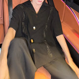 AIDASE  -  Embroidered Fashion Men Shirt Versatile Short Sleeve V-neck Single Breasted Design Loose Men Tops Summer Menswear aidase-shop