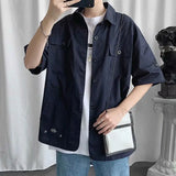 Aidase Elegant Fashion Shirts Loose Solid Patchwork Casual Turn-down Collar Short Sleeve Pockets Spring Summer Thin Men's Clothing aidase-shop