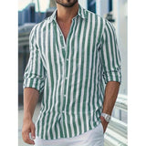 AIDASE  -  Men's Long Sleeve Striped Button Down Shirt New Fashion Casual Turn Down Collar Top aidase-shop