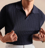 AIDASE  -  Italy Polo Jacquard V-neck Knitted Polo Shirt For Men's Cotton Blend Casual Summer Men Polo Shirt Short Sleeve Mannen Polo aidase-shop