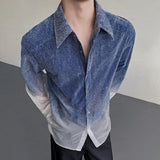AIDASE  -  Men's Shirts Gradient Denim Contrast Color Patchwork Design Turn-Down Collar Shirt Single-breasted Long Sleeve Tops 21E6718 aidase-shop