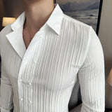 Aidase Men's Solid Color Long-Sleeved Shirt Fashionable Elegant Double-Breasted Ball Nightclub Tops Striped Lapel Shirt aidase-shop